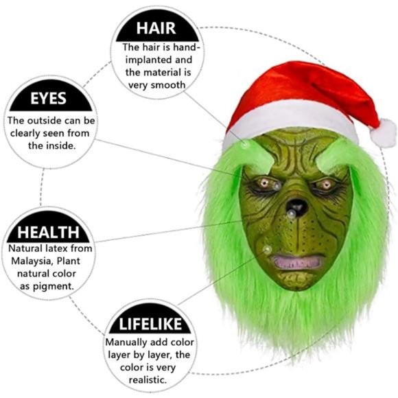 Green Monster Mask, Christmas Cute Costume Mask, Latex Role Play Mask - Picture 6 of 6